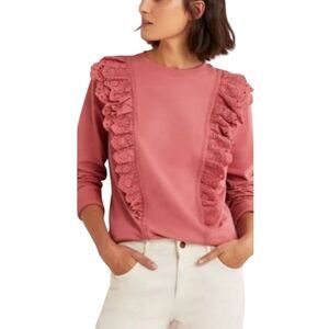 Boden Size 6 Dusty Pink Pullover Ruffle Sweater Cotton Crewneck‎ Ruffle Sides